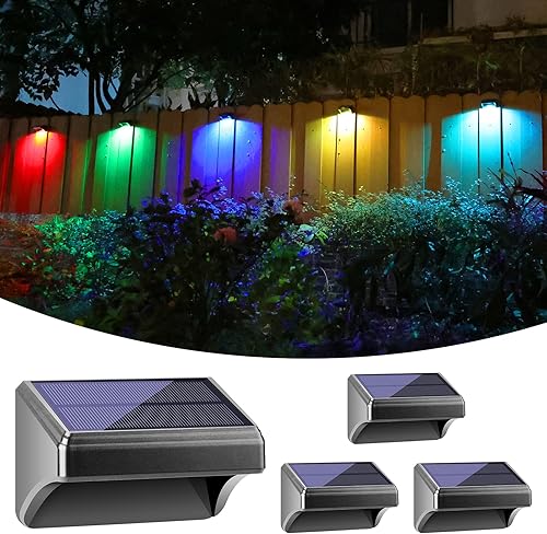 Bridika - Luces solares para cerca, luces solares para exteriores, impermeables, blancas cálidas y brillantes, luces solares LED para patio trasero,