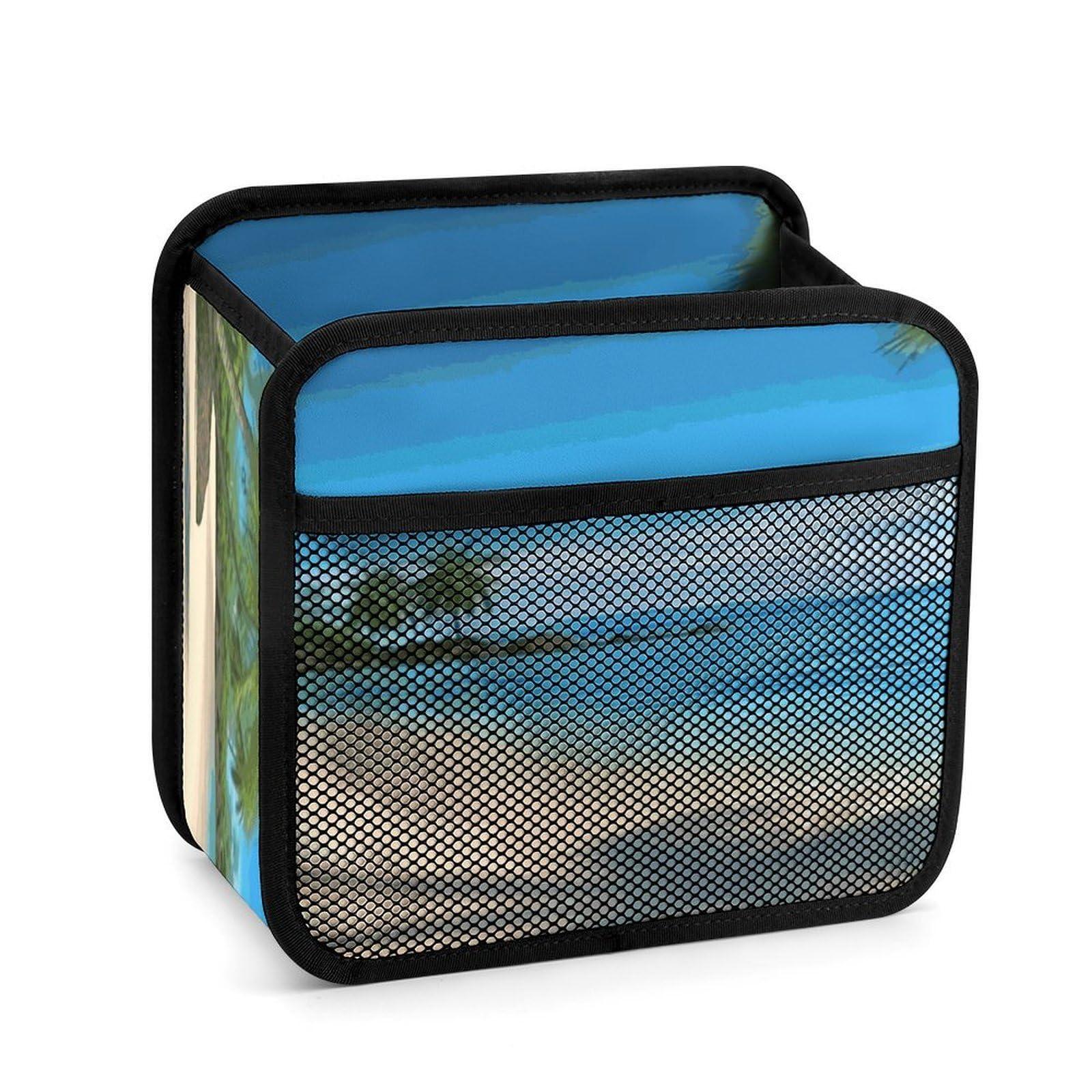 Btcowzrv Style Hawaiian Beach With Palm Trees Car Seat Back Organizer, Pu Leather Hanging Backseat Car Organizer With Elastic Mesh Pocket, Storage Bag For Most Vehicles