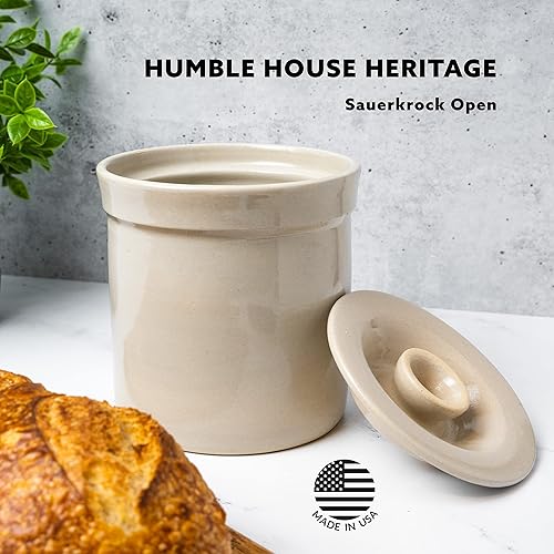 Miniatura 7 de Humble House Kit de inicio de pan de masa madre de 1 galón Sauerkrock abierto de cerámica con tapa, 3.75 litros, gran capacidad, tarro de 128 onzas