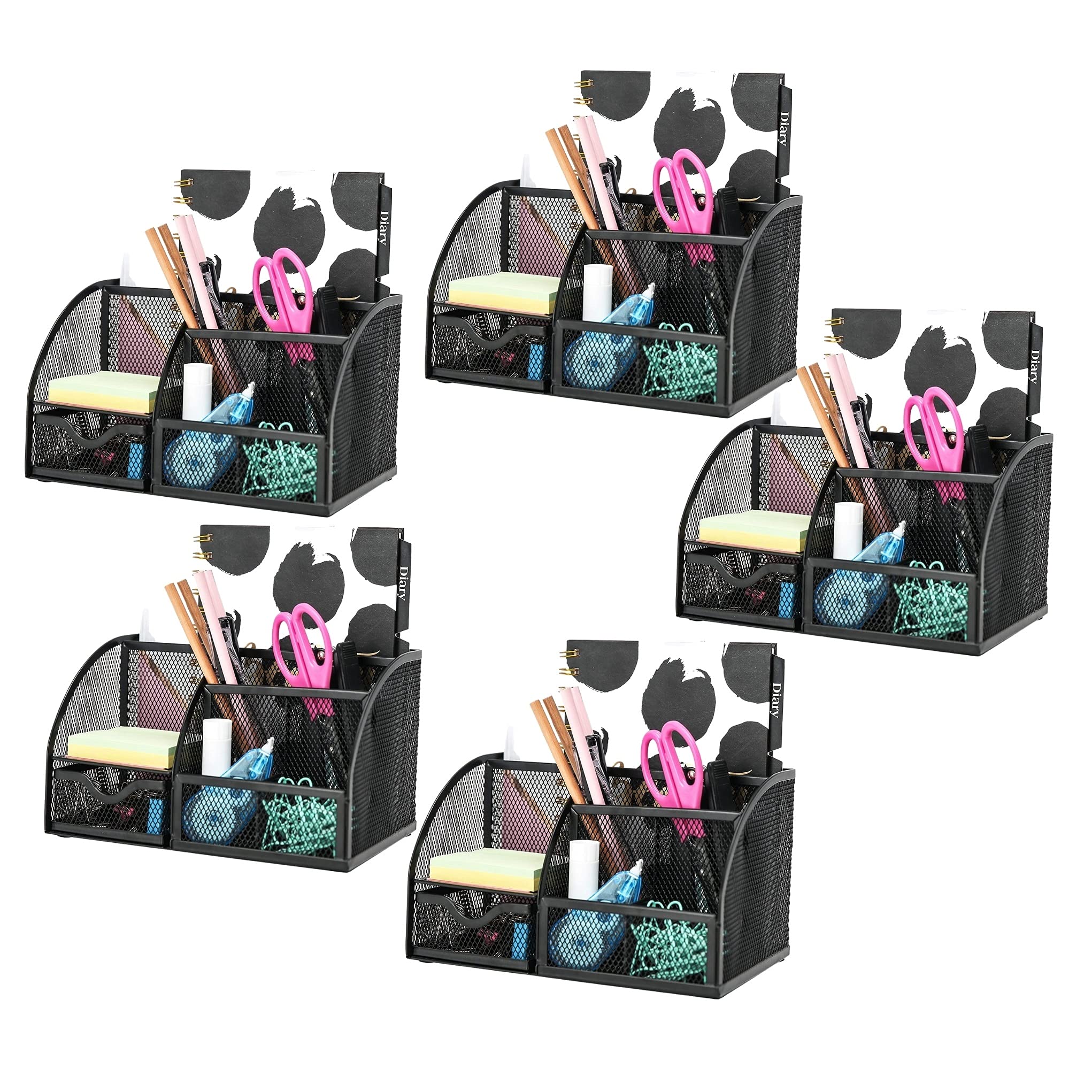 EXERZ Desk Organiser 5pcs Set/Mesh Desk Tidy/Pen Holder/Multifunctional Organizer EX348 - Black