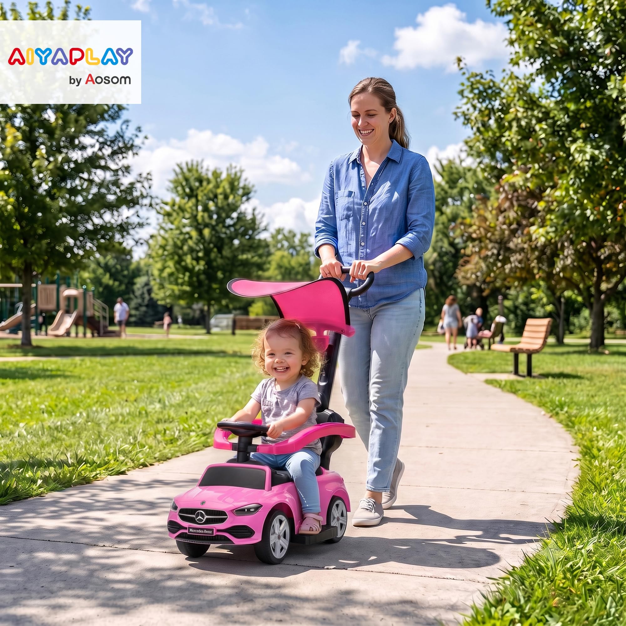 Qaba 3 w 1 Samochód pchany malucha Mercedes-Benz 18-36M Różowy