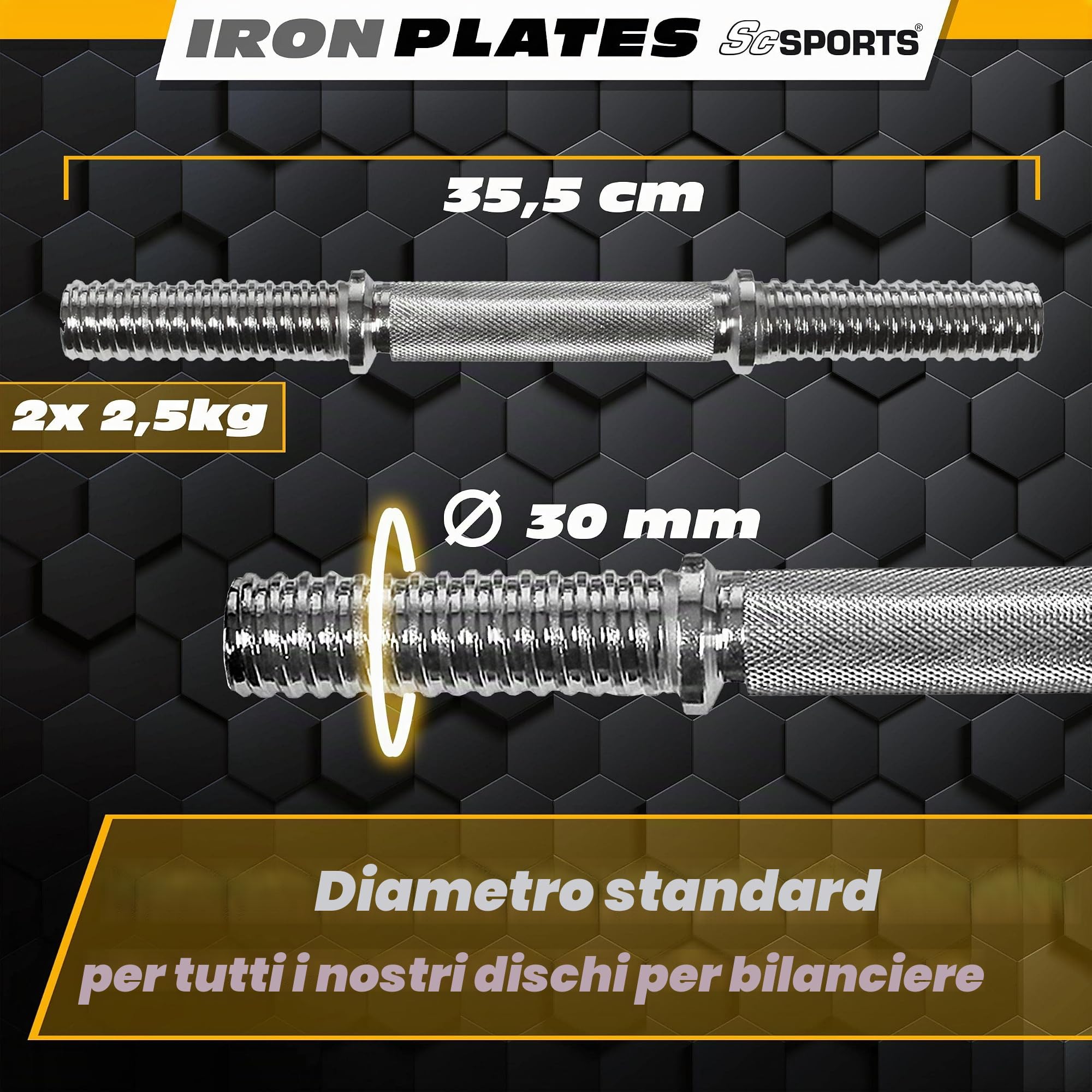 ScSPORTS® - Set di manubri Corti con Valigetta, 20 kg, 2 manubri da 30 mm e 8 Dischi (4 da 2,5 kg e 4 da 1,25 kg), manubri in Acciaio e Pesi in ghisa