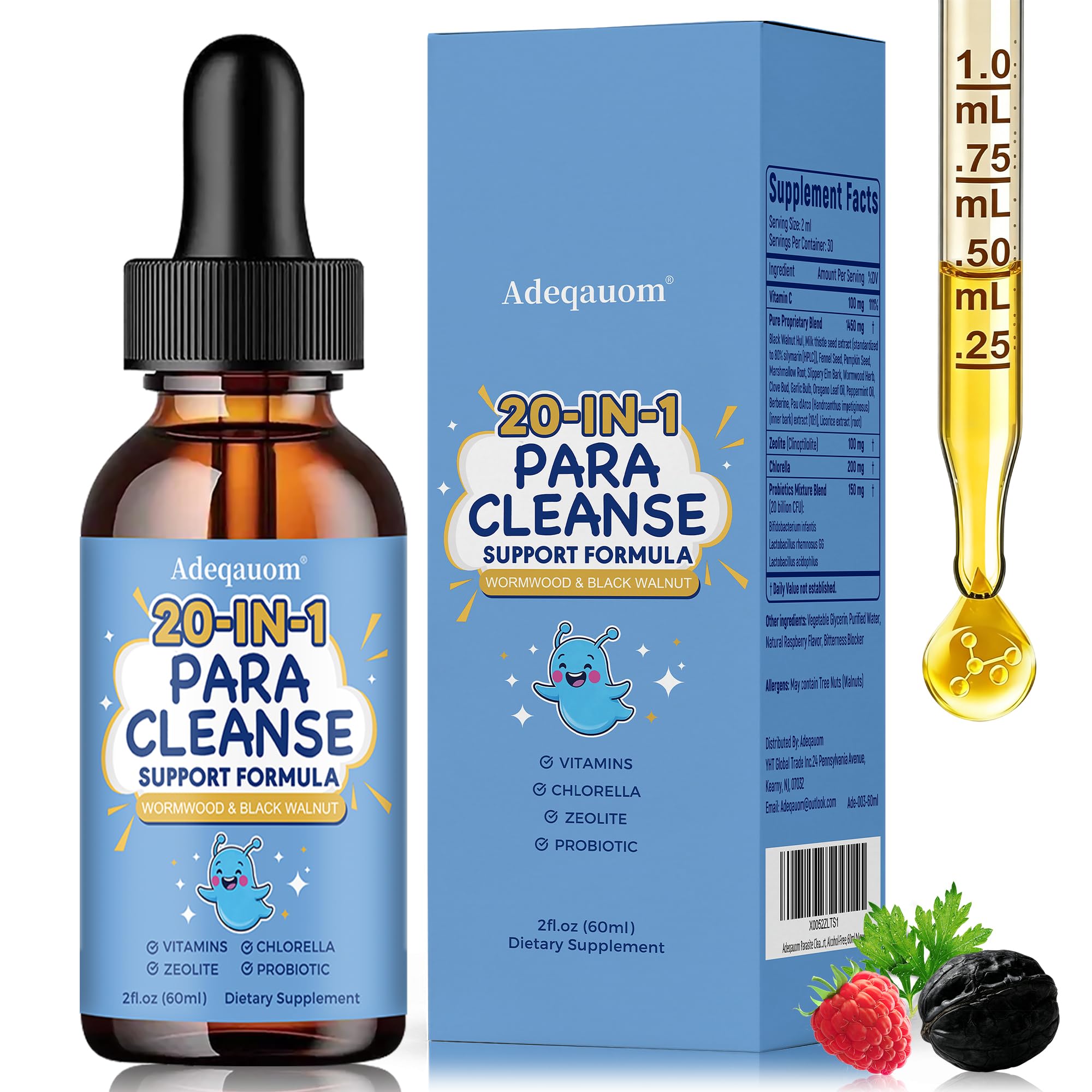 Parasite Cleanse for Humans & Kids w/Wormwood Black Walnut Clove, 20 in 1 Zeolite, Chlorella, 20 Billion Probiotics, Liquid Detox Support, Gut & Digestive Health Cleanse Drops, Alcohol-Free – 2 Fl. Oz