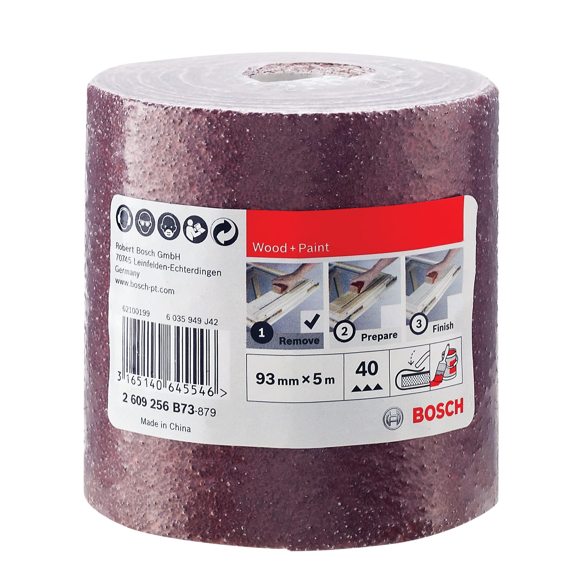 Bosch Profesional Accessories - Rollo de lija para madera y pintura, 93 mm, 5 m, grano 40