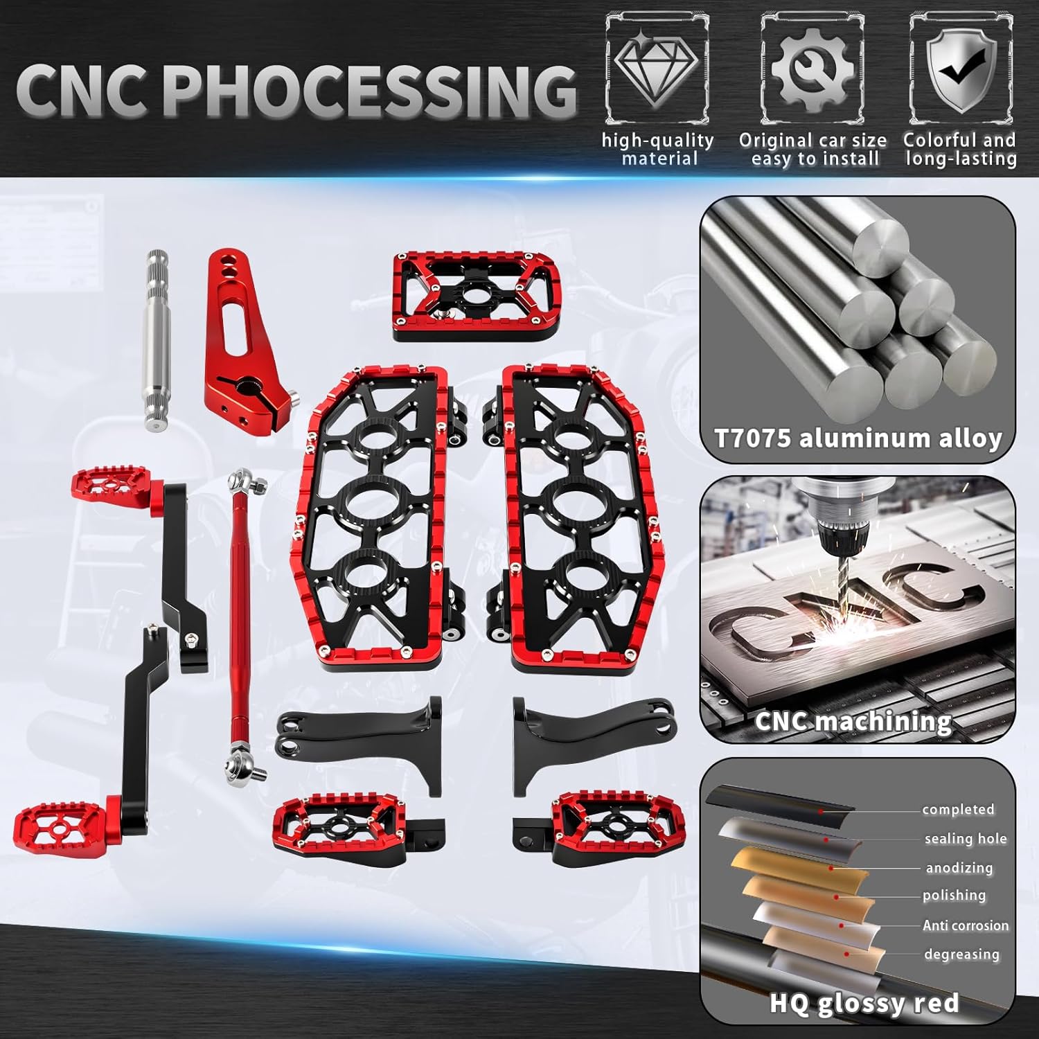 Floorboards MX Foot Boards for Harley Touring CVO Road King Street Road Electra Glide 2008-2026 (Black+Red)