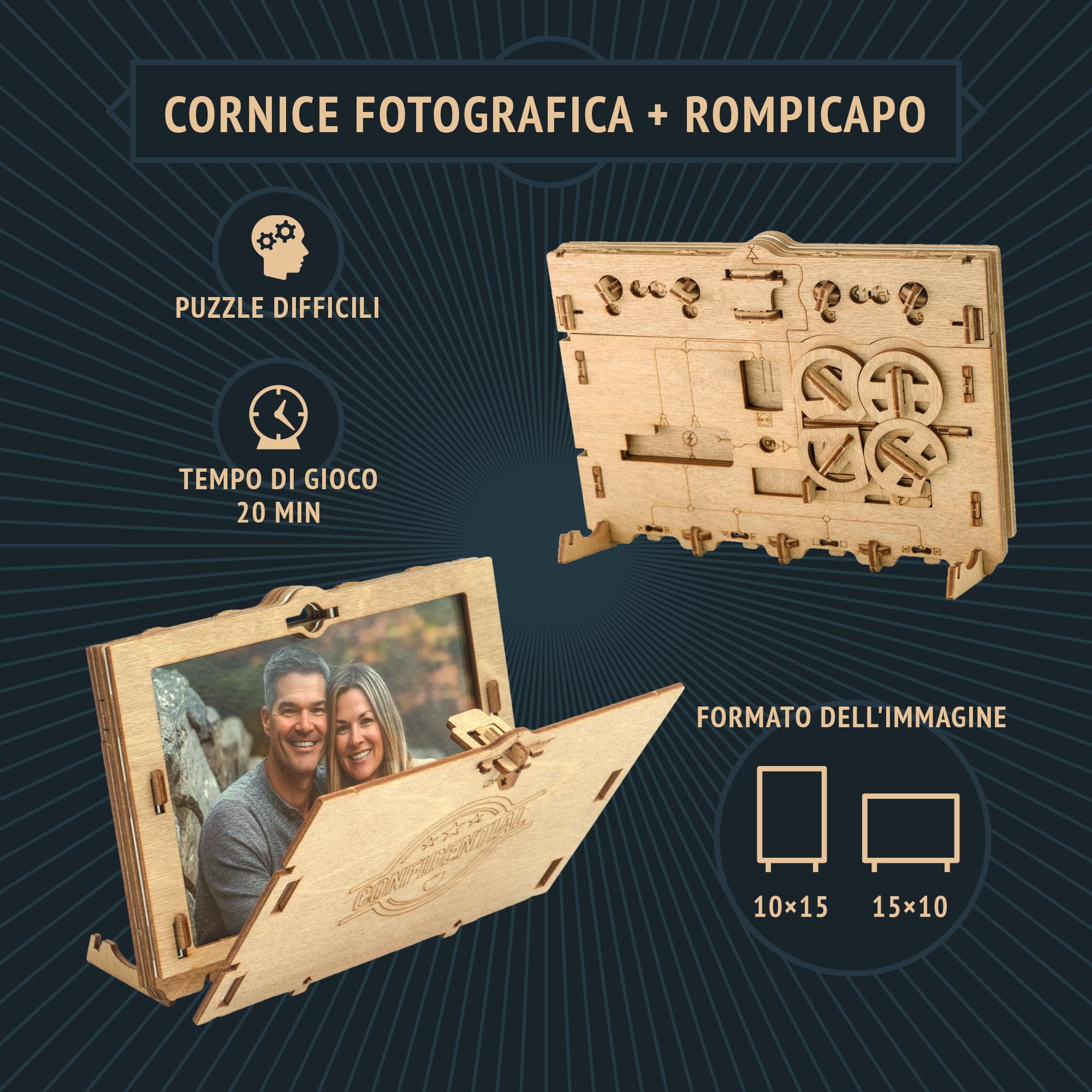 iDventure Clueframe - Cornice fotografica segreta - Personalizzato regalo - Escape Room gioco in legno - puzzle 3D - regali per lei - scatola rompicapo - regalo fidanzato - puzzle rompicapo adulti