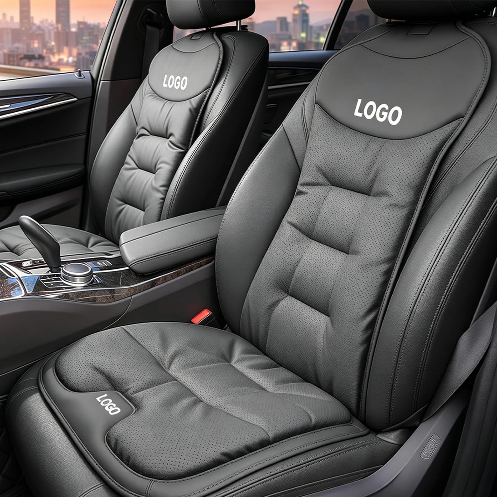 Personalizzato Cuscino Sedile Auto con Logo/Nome/Testo, Coprisedili Auto Universale con Cuscino Lombare, Pelle Napa e Velluto, Morbido e Traspirante Antiscivolo, Cuscino per Auto, Ufficio