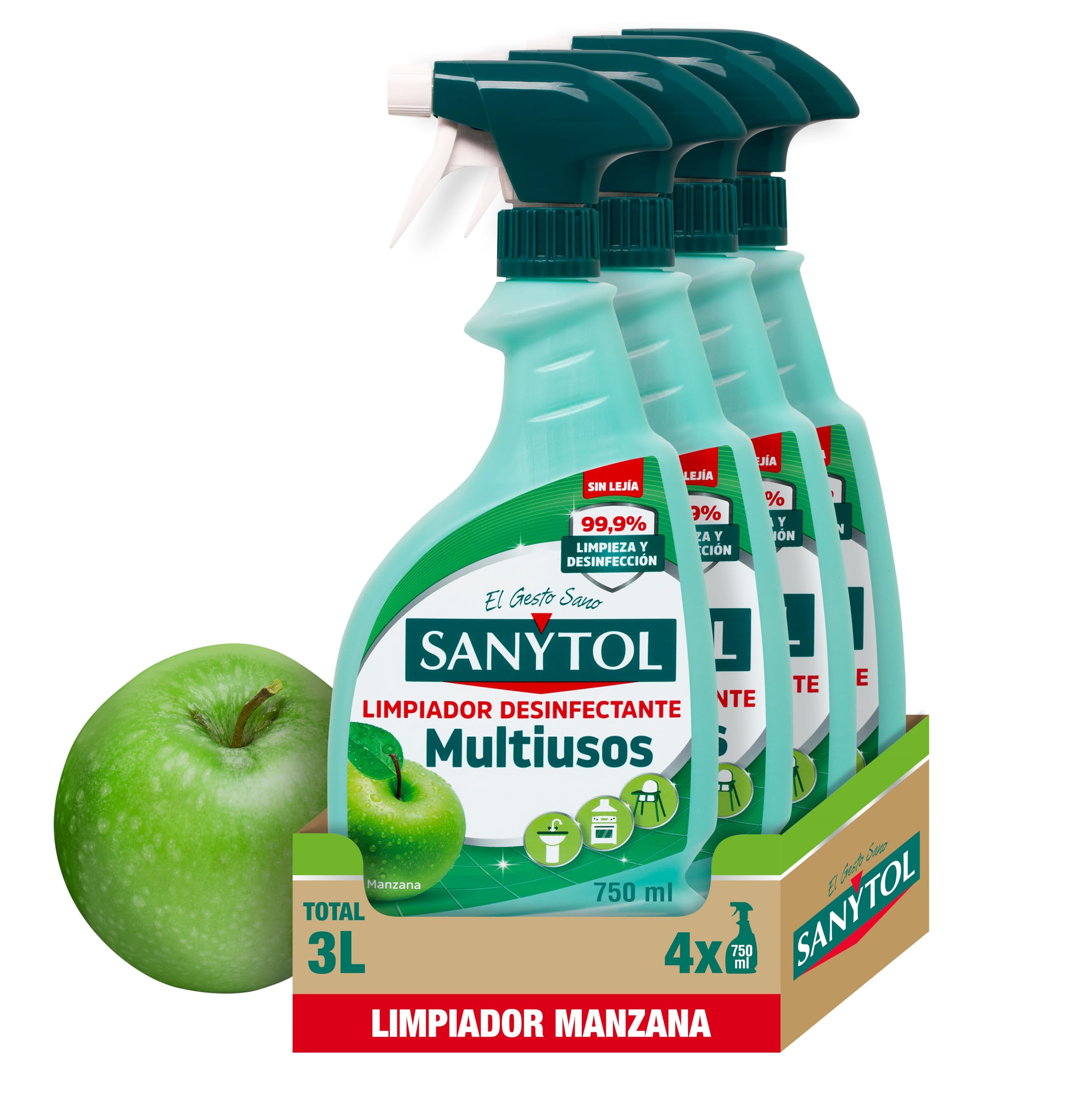 Sanytol Limpiador Desinfectante Manzana 4x750ml - 99,9% Eficaz