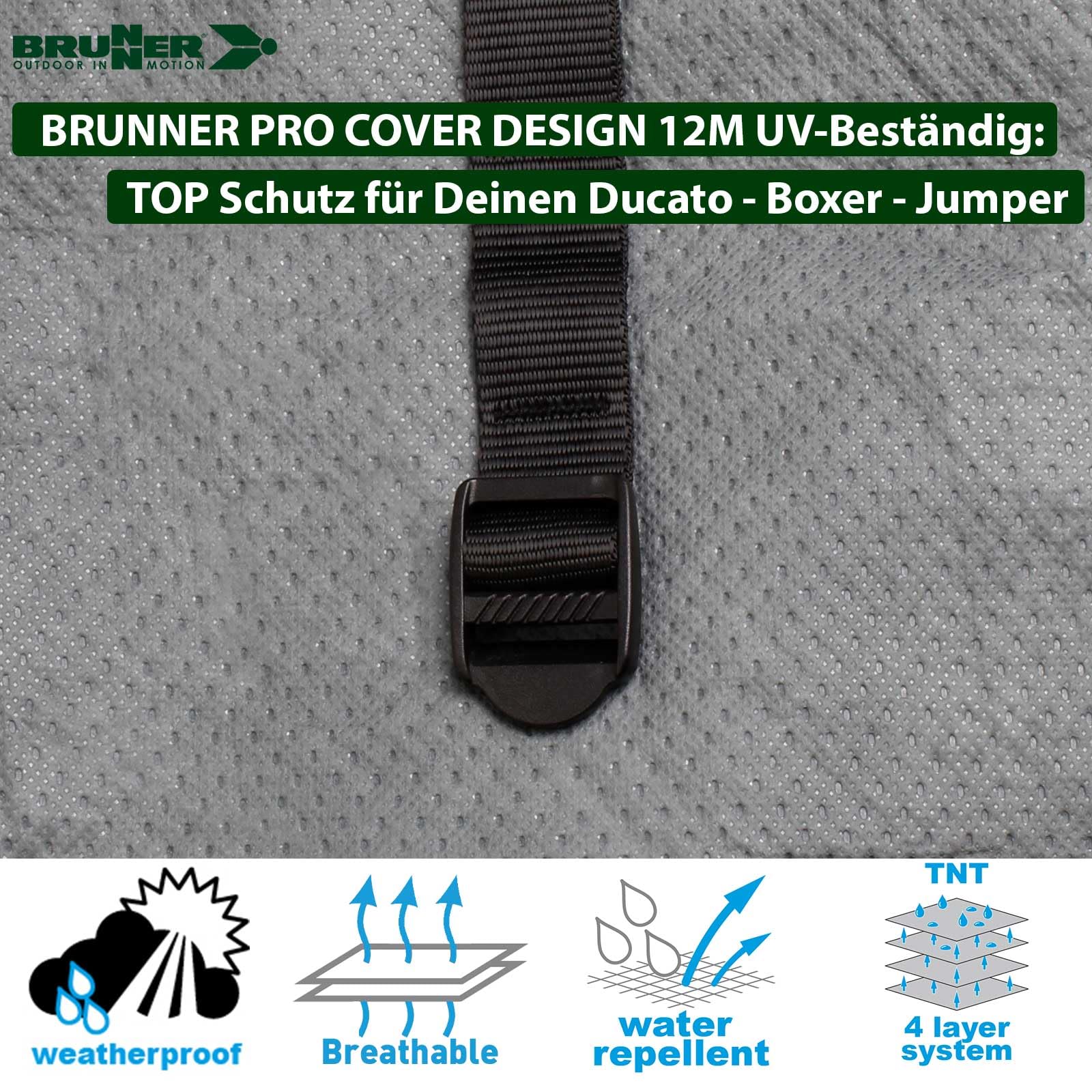 BRUNNER PRO Cover Design 12M Abdeckplane Schutzhülle, FIAT Ducato Peugeot Boxer Citroen Jumper, Größen L2-L4, Atmungsaktiv Wasserabweisend UV-Beständig Winter+Sommer, FÜR FAHRZEUGLÄNGE L4=6,36m