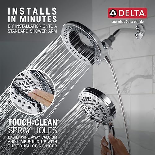 Miniatura 11 de Delta Faucet 75687DSN - Cabezal de ducha doble In2ition de 7 ajustes con rociador de mano, cabezal de ducha de níquel cepillado con manguera