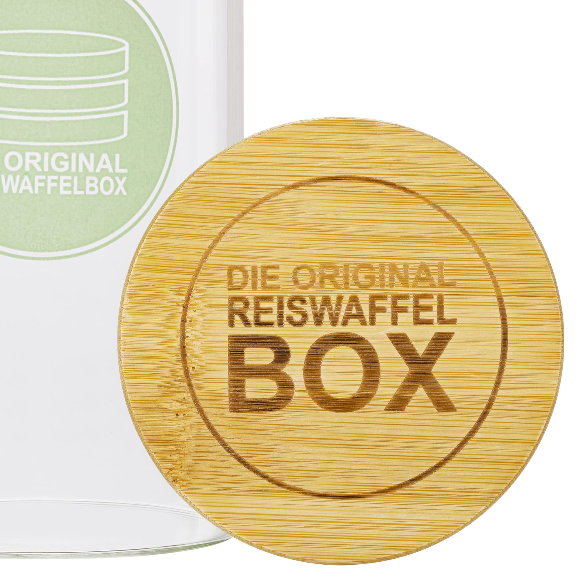 Die Original Reiswaffelbox mit Bambusdeckel - Reiswaffeldose aus Glas mit Silikonring - Luftdichte Reiswaffel Dose - Reiswaffelbehälter - Reiswaffel Aufbewahrung