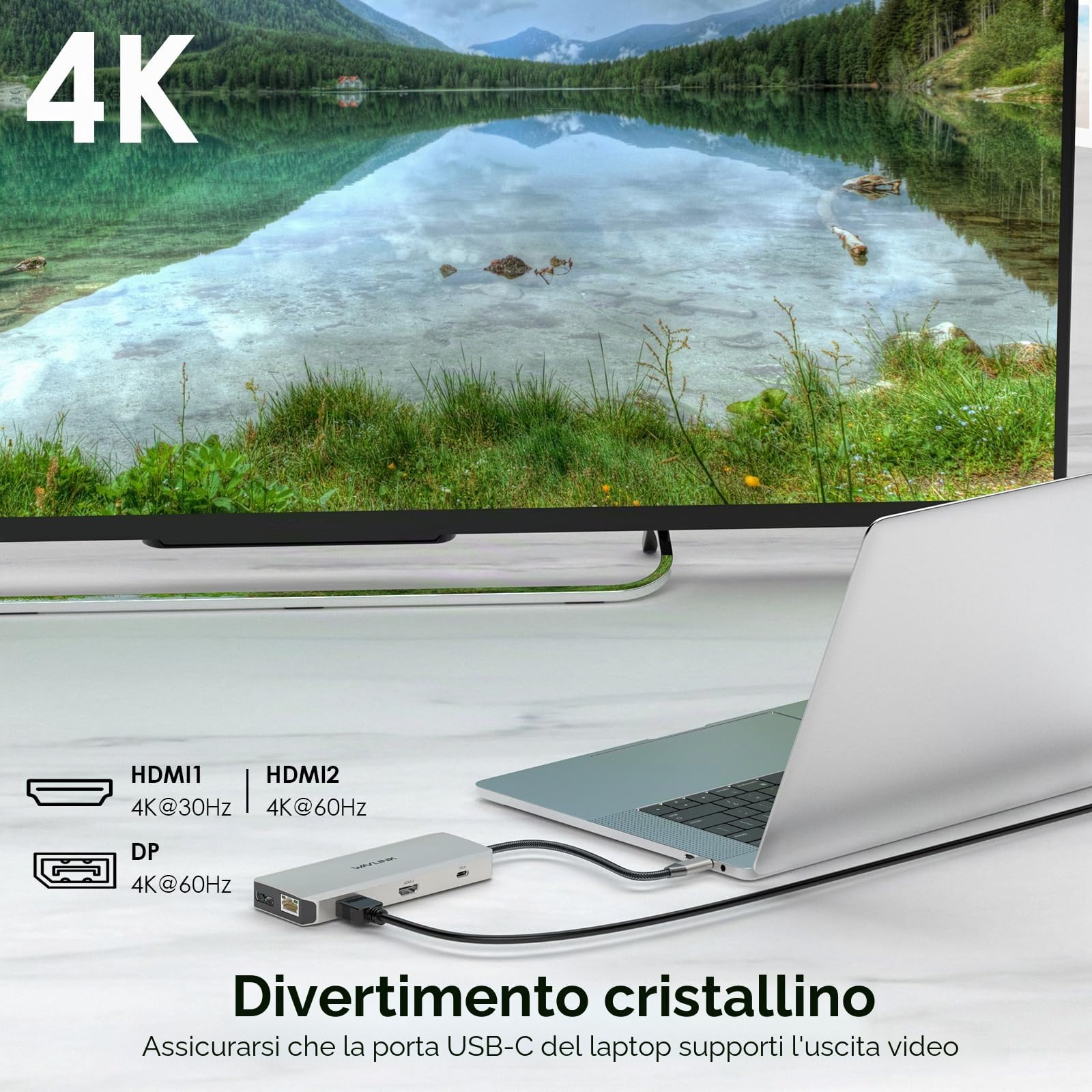 WAVLINK Docking Station 12 in 1 USB C Dual HDMI Docking Station USB C, adattatore multiporta con 4K Dual HDMI, DP, 100 W PD IN, USB3.0, USB2.0, RJ45, slot SD/TF, audio/Mic