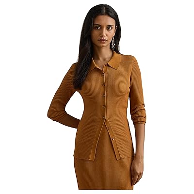 Lauren Ralph Lauren Rib Knit Long Sleeve Polo Cardigan Women