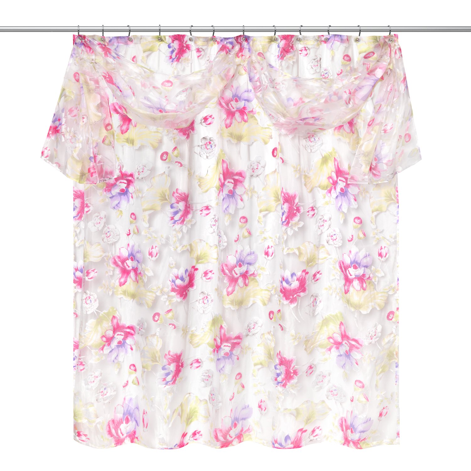 Rideau de douche en tissu rose anti-moisissure Fleur Haven Populaire Home