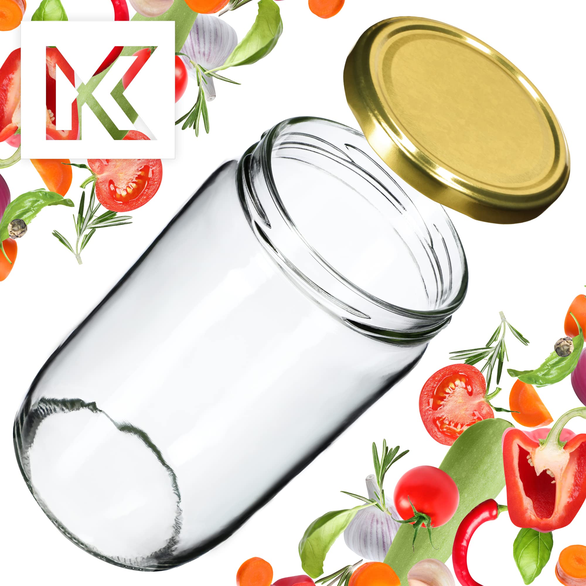 KADAX 48er Set Einmachgläser 720ml TO82 Gold, Große Sturzgläser mit Schraubdeckel, Einkochgläser Fermentierglas für Gurken, Gemüse, Sauerteig
