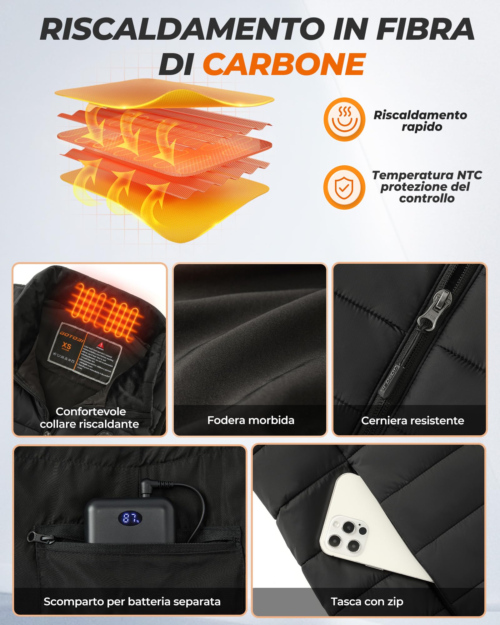 Gilet Riscaldato Donna con Batteria Inclusa da 7.4V e 16000mAh, 9 Zone di Riscaldamento, 3 Livelli di Temperatura Regolabili Semplicità Classica Gilet, Ideale per Attività all'Aperto Viaggi Sport