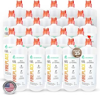 Clean-Burning Bio-Ethanol Fireplace Fuel - High-Grade Ethyl Alcohol Smokeless Fuel for Ventless Fireplaces - Made in The USA with 200 Proof Ethanol - 500mL/16oz. - Pack of 25