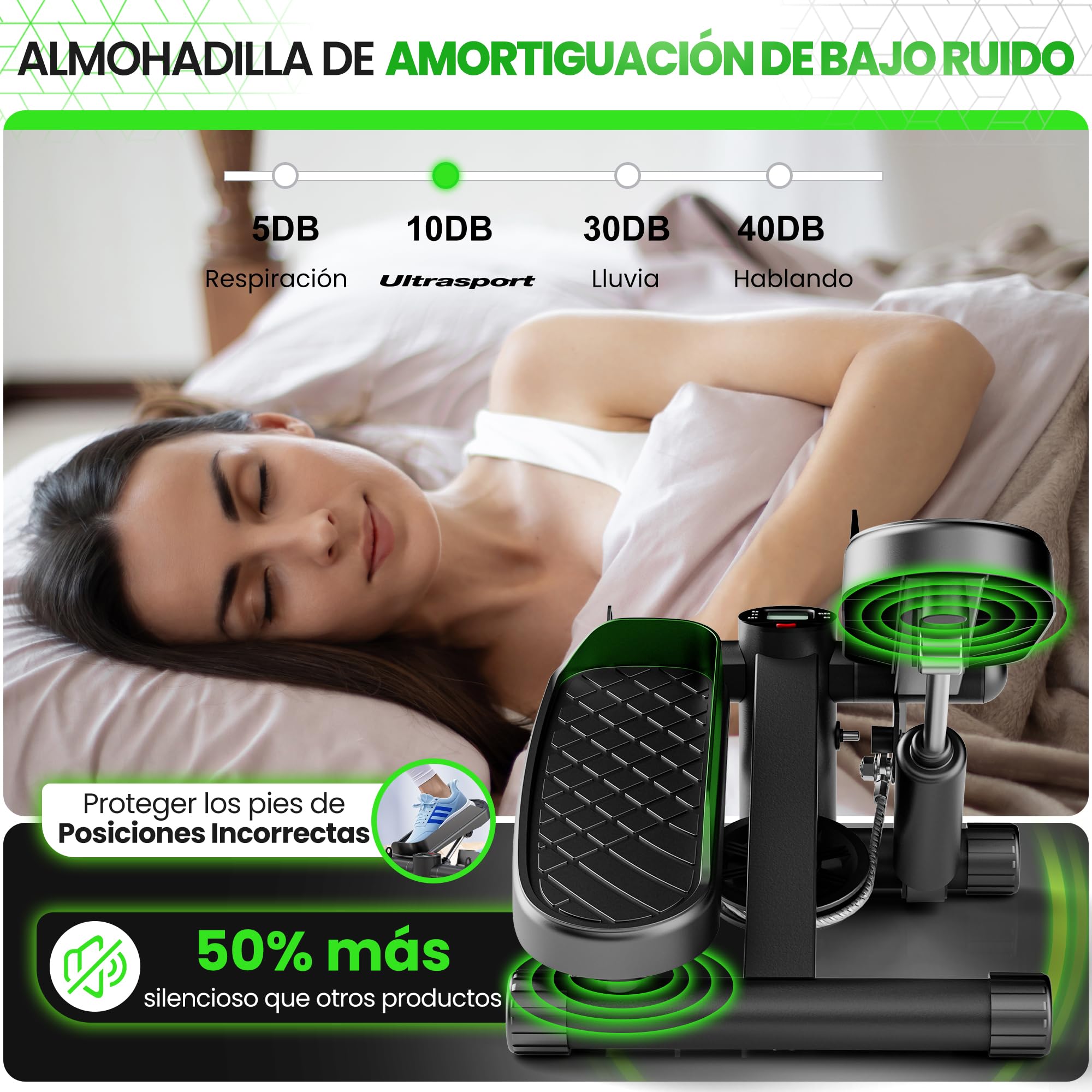 Ultrasport Mini Stepper Fitness en Casa 2 en 1 para Cardio con Monitor LCD, Bandas de Resistencia y Pedales Antideslizantes