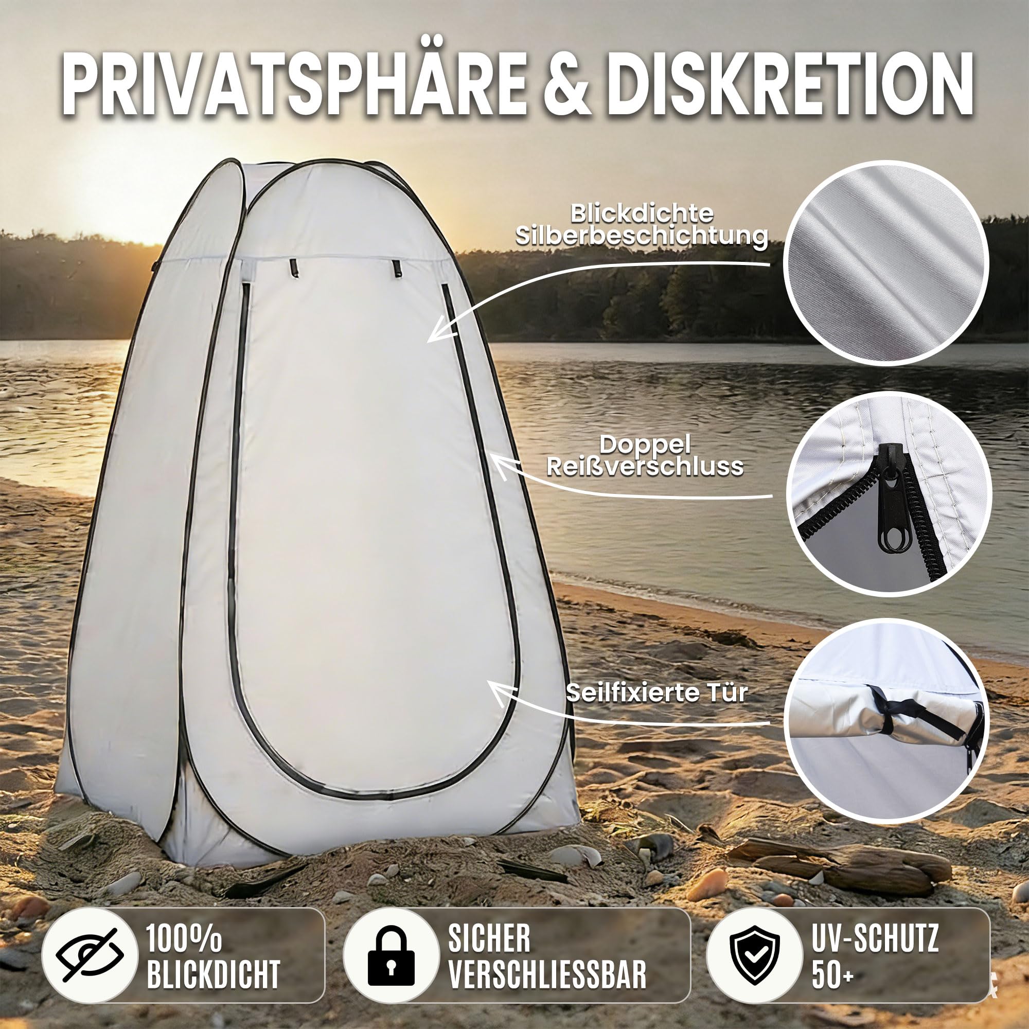 CLIPOP Pop-Up-WC-Zelt, tragbar, Dusche, Sichtschutz, wasserdicht, UV-Schutz, Umkleidezelt für Strand, Angeln, Wandern, Baden, Outdoor, mit Tragetasche