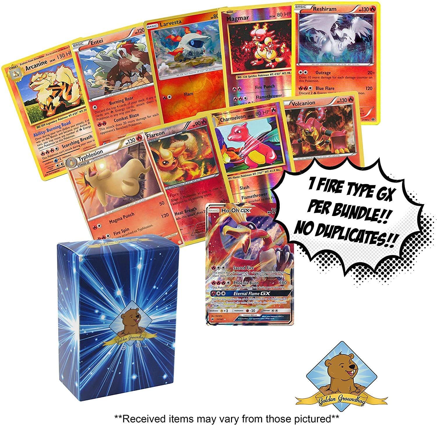 10 Random Fire Type Pokemon Card Lot - Featuring 1 GX Fire Type - A Mix of  Foils - Rares