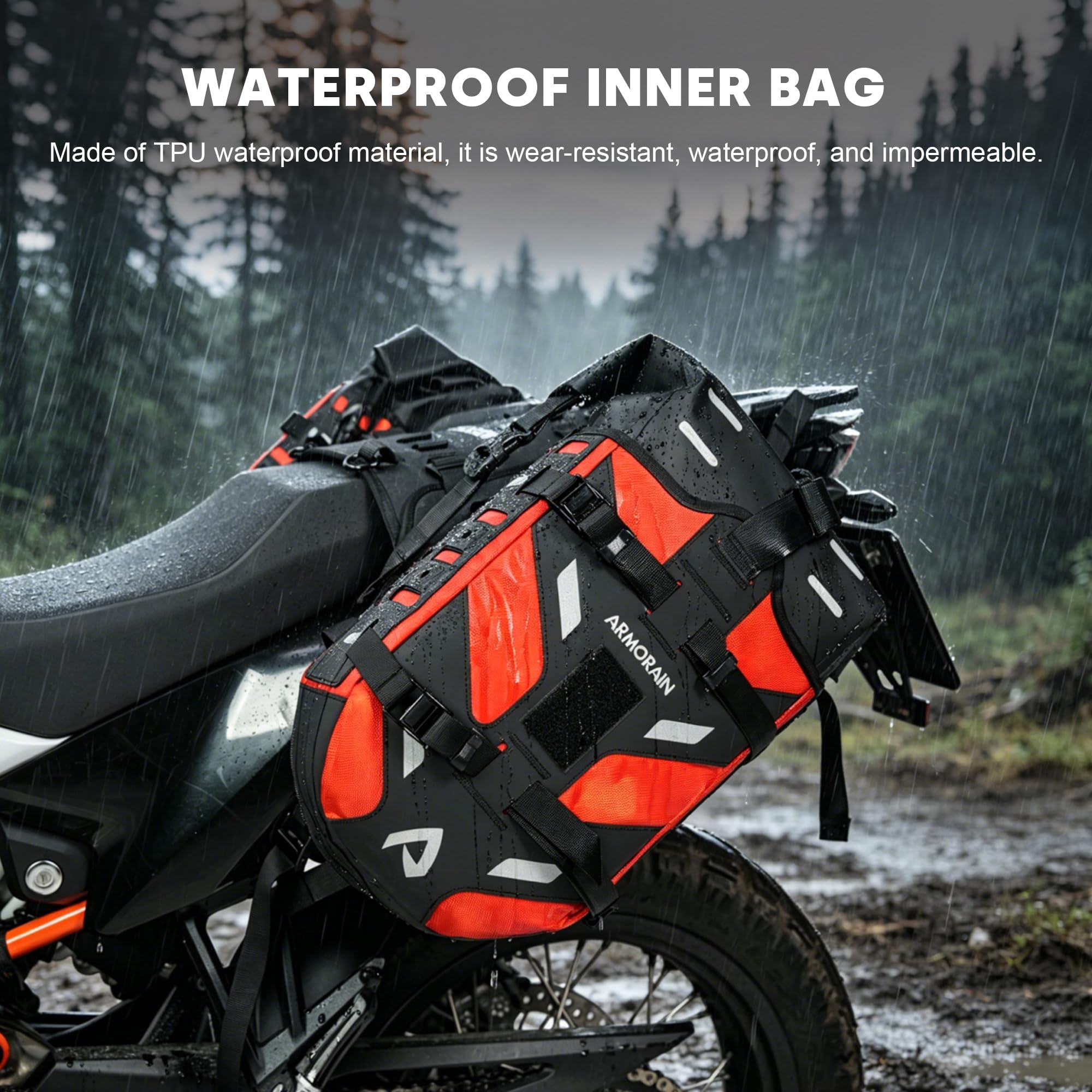 Borse da Moto impermeabili 40L Sistema da Viaggio Senza Bauletto Base Removibile 2026 per avventura, Attrezzatura da Moto (20L*2)(Arancione)