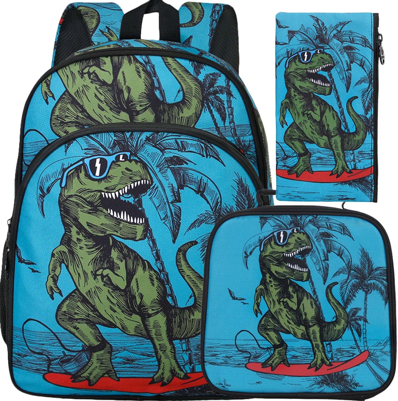 AGSDON Dinosaur Backpack for Boys, 16" Preschool Bookbag and Lunch Box for Elementary Kids