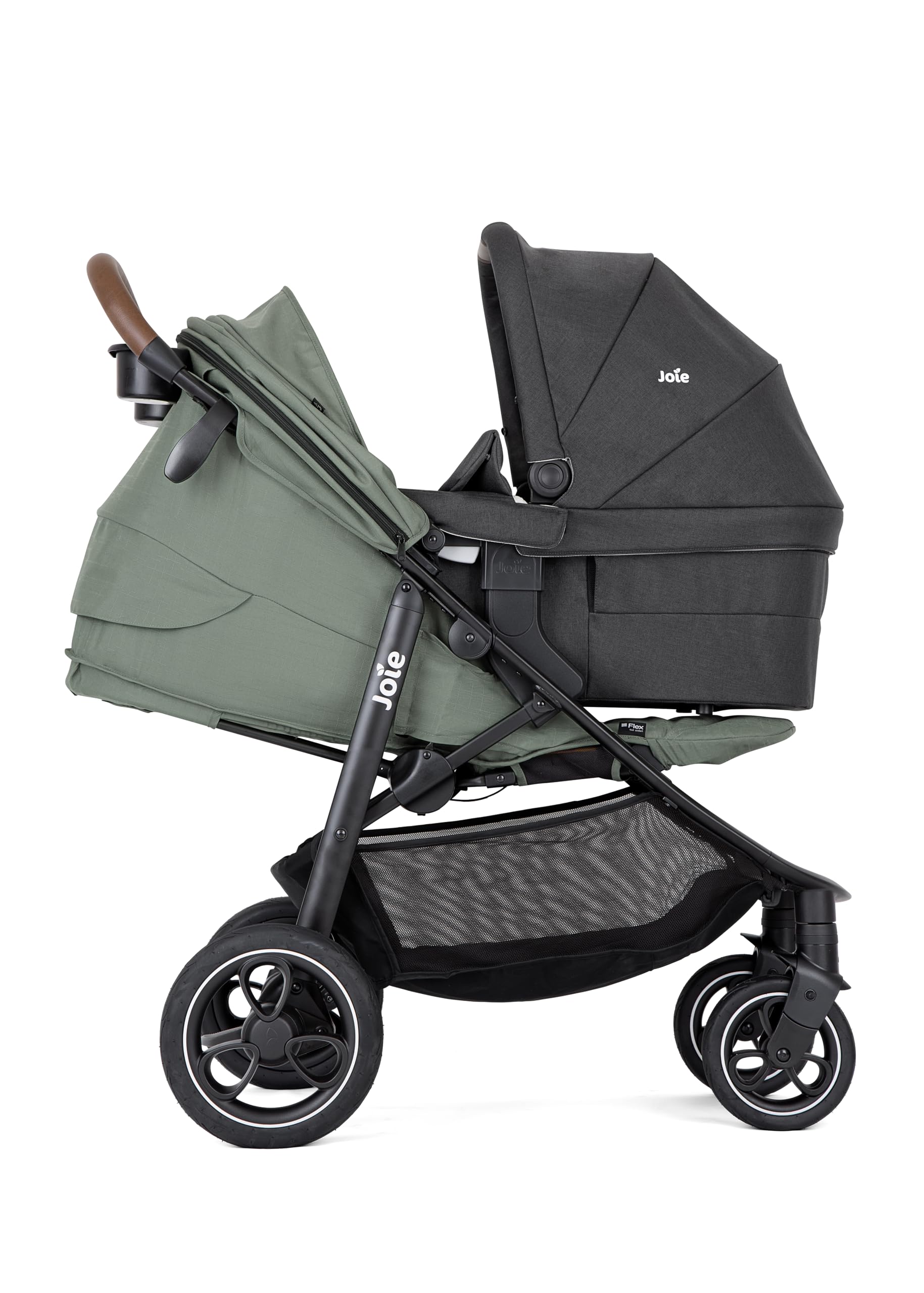 Wózki dziecięce marki Joie. Model Litetrax Litetrax Pro do 22 kg z rozkładaną sofą i ochroną przed deszczem, laurowy