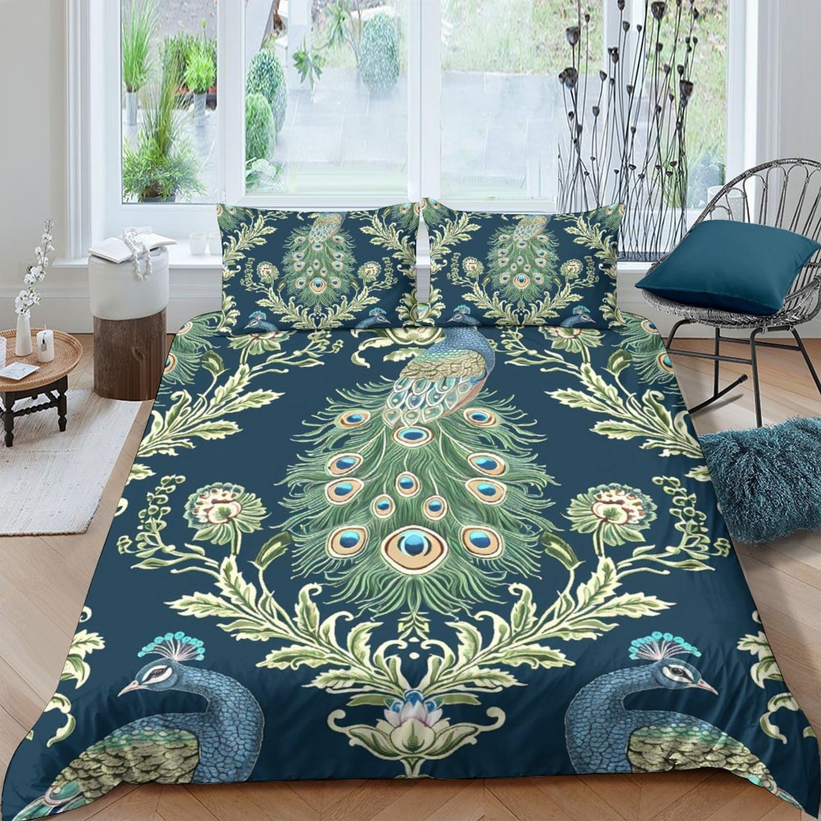 Ctjqhvkz Style-4 3D Printed Peacock Feather Fitted Sheet Microfiber Anti-Slip Mattress Cover For Bedroom Dorm Guest Room Decor Single（135X200cm）