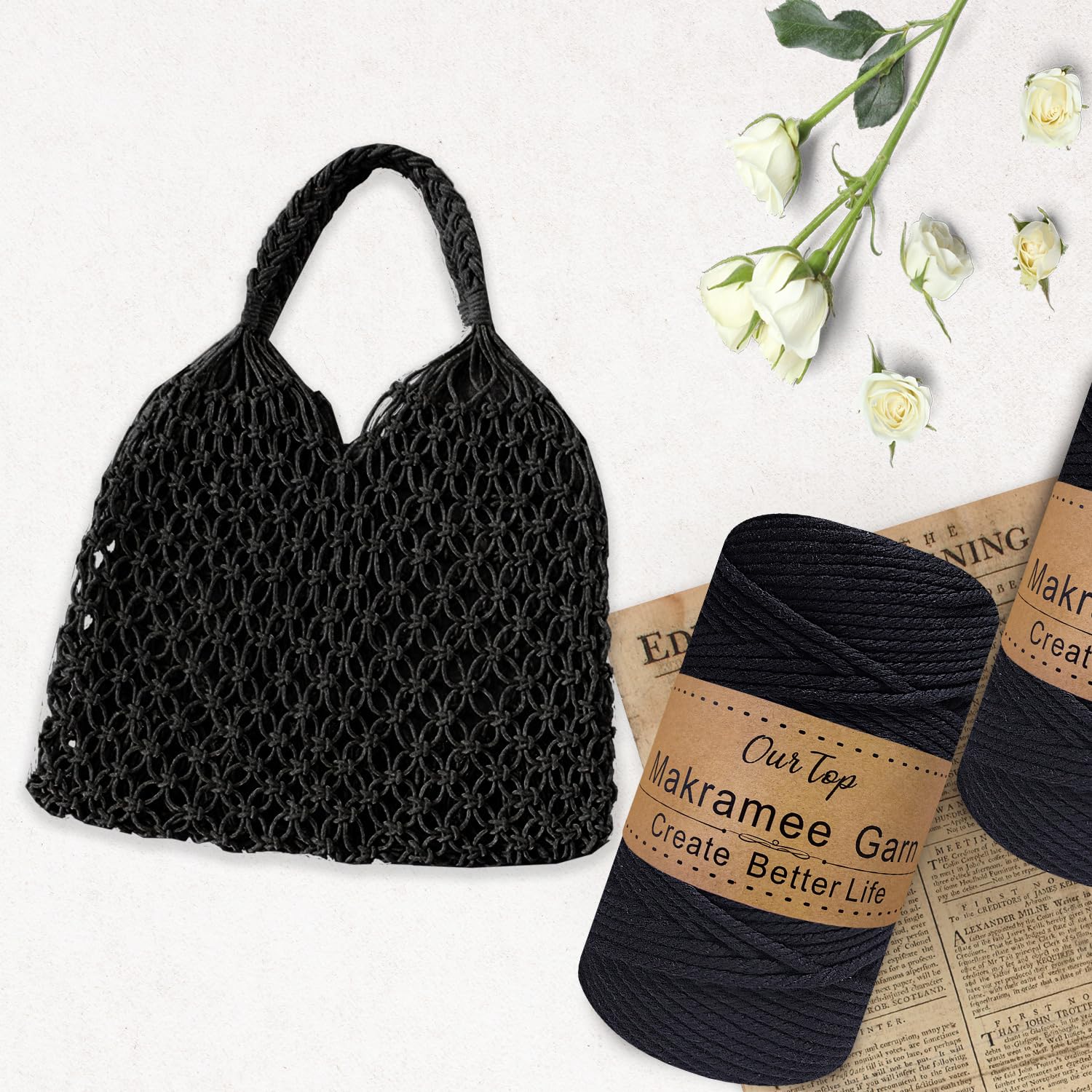 OurTop Premium macramégaren, naturel, 5 mm x 205 m macramé koord, macramé koord, garen voor doe-het-zelf handwerk, weefdecoratie, plantenhanger