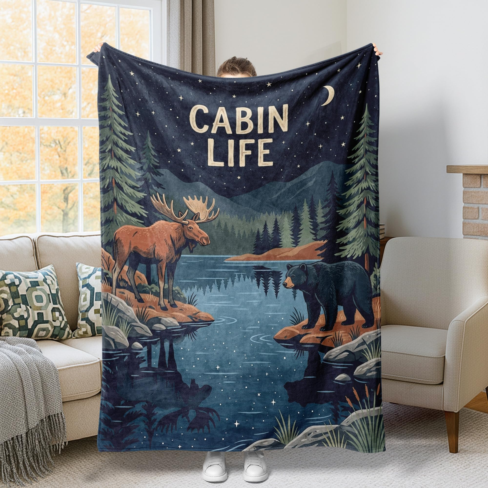 Jeté d'élan rustique bleu foncé haut de gamme, plaid décoratif épais pour lit et canapé