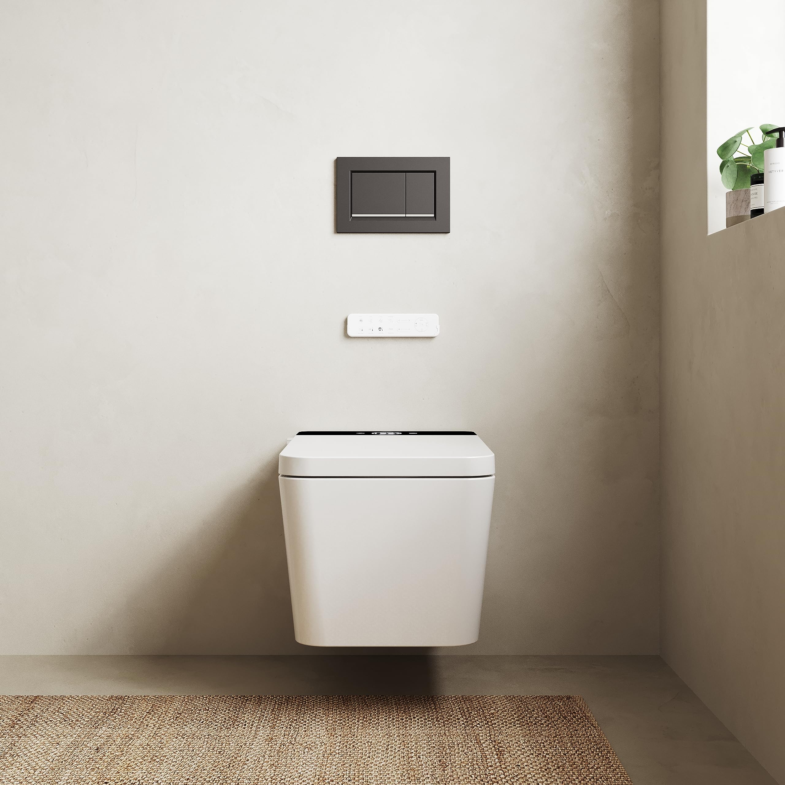 Inodoro japonés suspendido | Limpieza por agua con distintos masajes | Secado aire caliente | Mando a distancia y panel control lateral| Instalación Suspendida | Serie Isla display negro