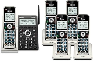 AT&T Cordless Phone 5 Handset with Bluetooth, Landline Phones for Home, Answering System, Smart Call Blocker, DECT 6.0 Extended Range, 2" Backlit Screen, Lighted Keypad with Big Buttons, BL3107-5