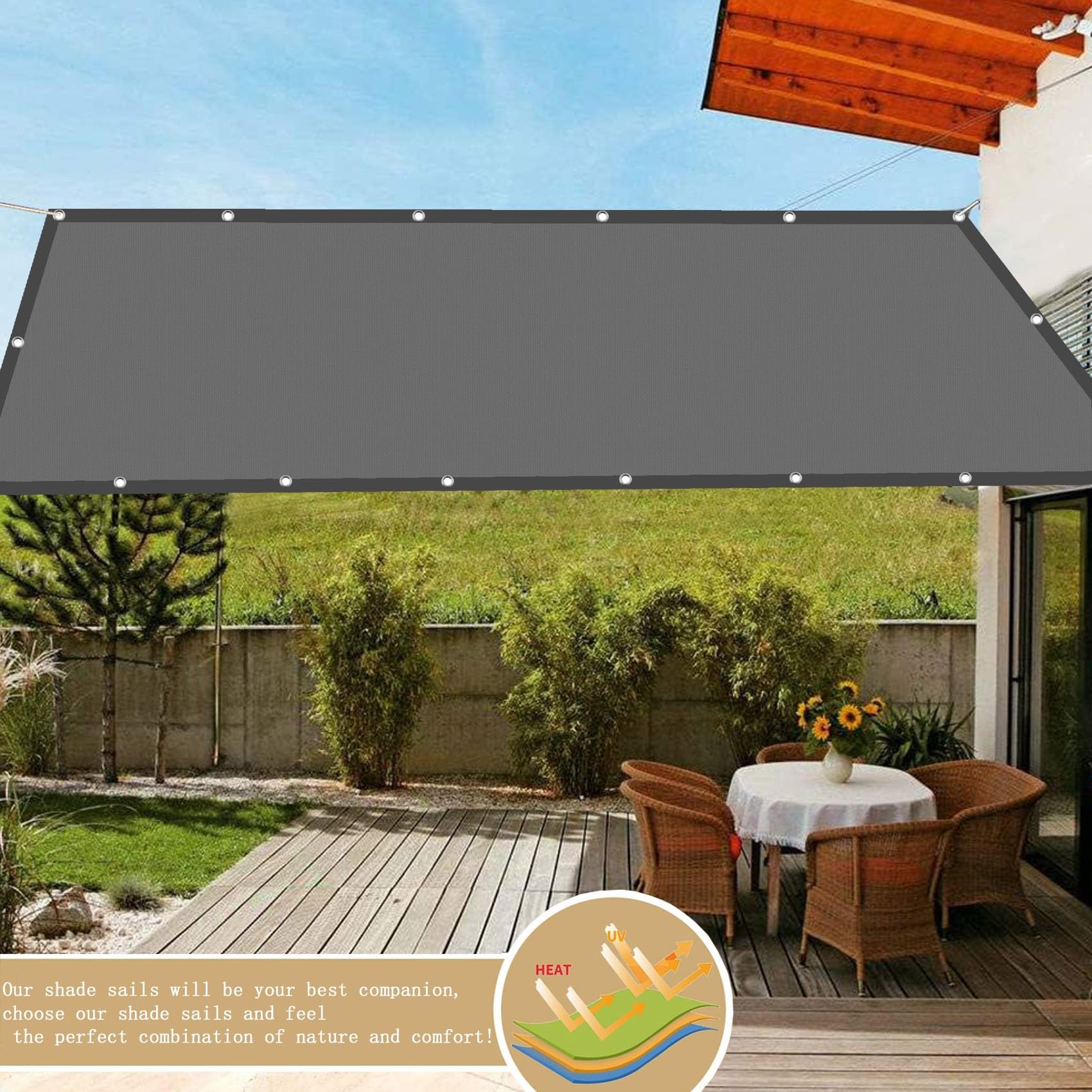 Tenda a Vela Impermeabile 1.2 x 2.8 m Rettangolare Telone Oscurante Antivento Anti UV 98% Parasole,Antivento con Fune e Occhiellato per Terrazza, Giardino e Balcone, Blu Scuro