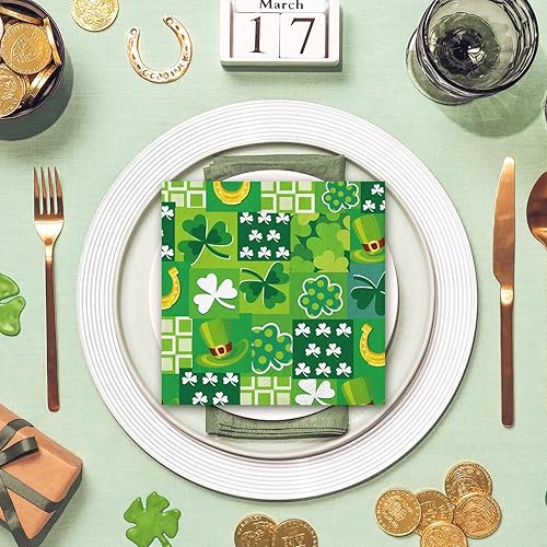 Miniatura 5 de JarThenaAMCS 80 servilletas de papel del día de San Patricio, servilletas de cena de trébol de la suerte de trébol de la suerte desechables para