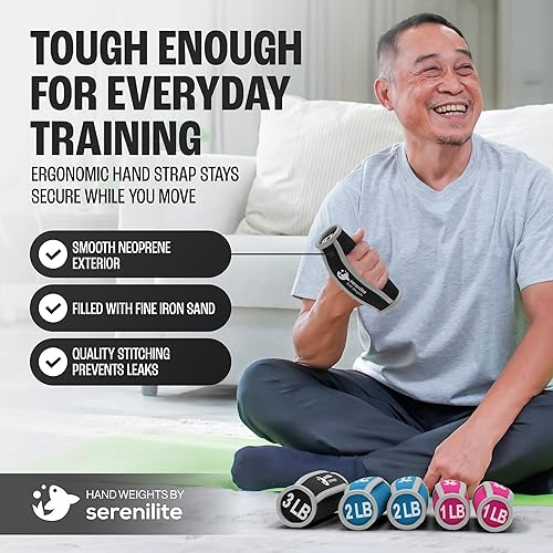 Miniatura 7 de Serenilite Juego de pesas de mano para mujeres y hombres, mancuernas suaves para caminar y caminar, mancuernas de neopreno seguras con correas para