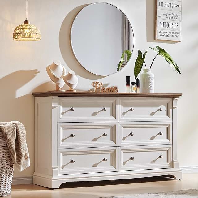 Farmhouse 6 Drawers Dresser for Bedroom, 54