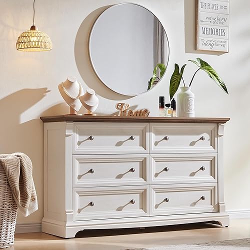 Farmhouse 6 Drawers Dresser for Bedroom, 54" Wide Large Dressers