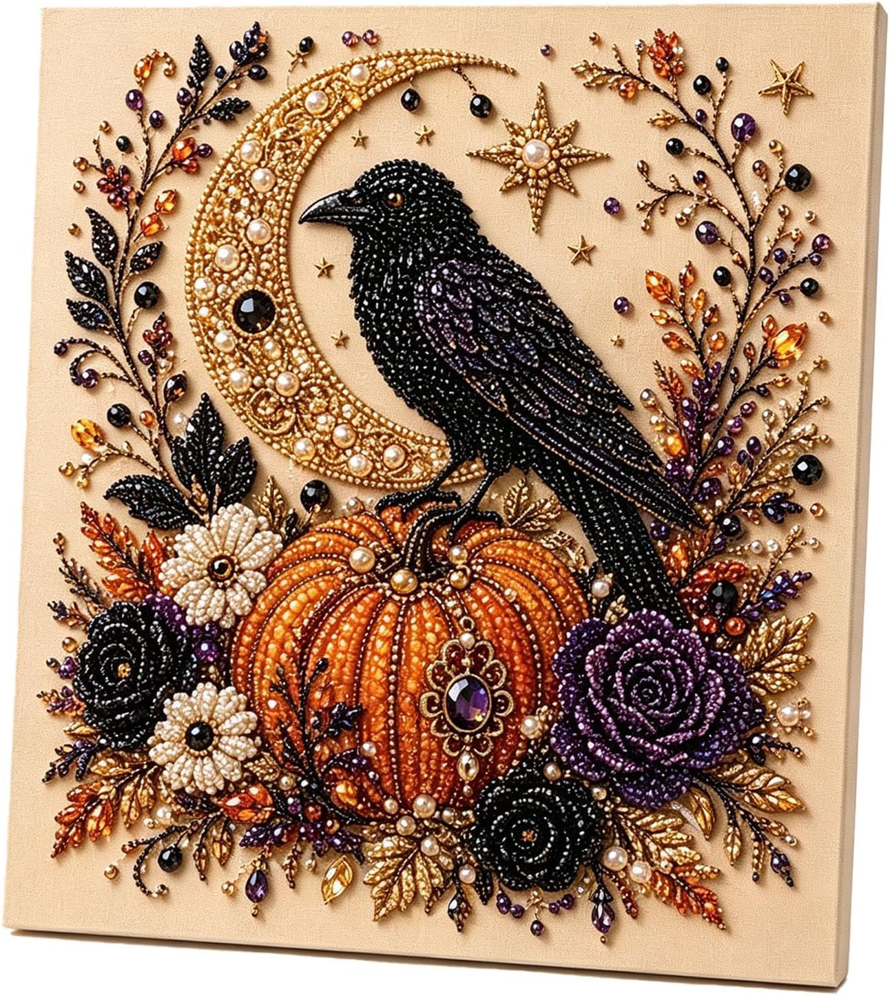 Pluffy Crow Halloween Ghost Pearl Art Diy Kit Spooky Festive Wall Art (Crow)