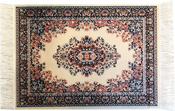Turkish Rug Coasters Set of 4 Carpet-Style Drink mats with Fringe, Non-Slip Backing, Decorative Home Accent | Dining Accessory