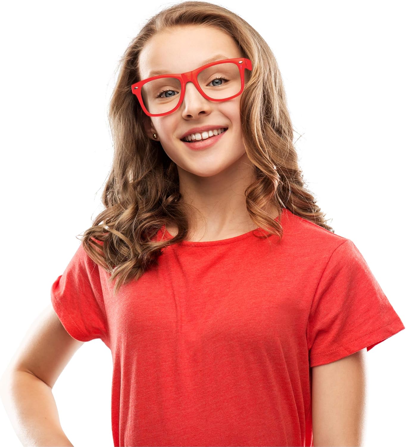 Skeleteen Red Clear Lens Glasses - 80's Style Non Prescription Retro Frames Nerd Costume Eyeglasses : Clothing, Shoes & Jewelry