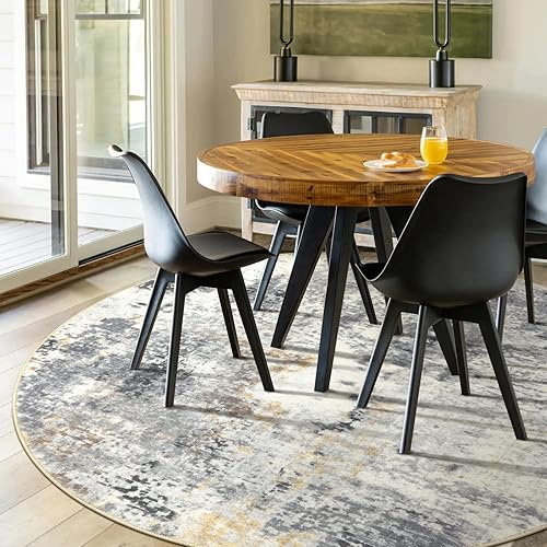 Miniatura 3 de Lahome Alfombra redonda abstracta moderna Alfombras circulares grises de 6 pies para sala de estar, alfombras de comedor suaves para debajo de la