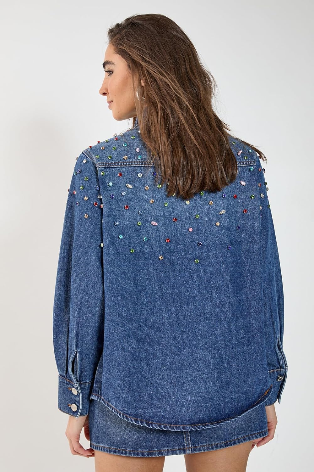 Nasty Gal Denim Jewel Long Sleeve Shirt