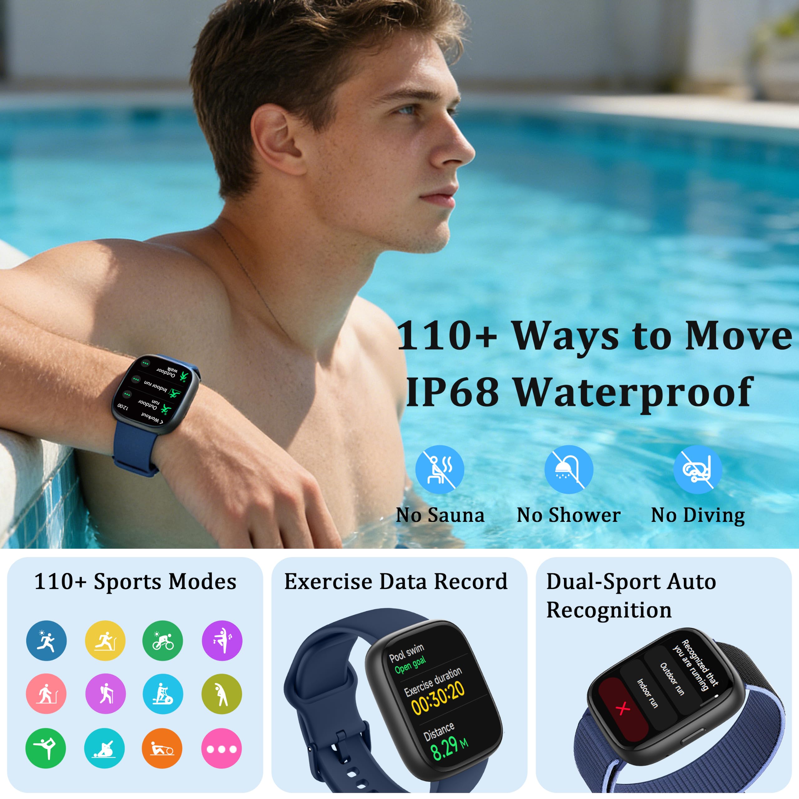 Smart Watch per donne e uomini, smartwatch 2026 [2 cinturini, cassa da 44 mm], orologio fitness tracker da 1,8 pollici Alexa integrato, per fare e rispondere alle chiamate, monitoraggio dello stress