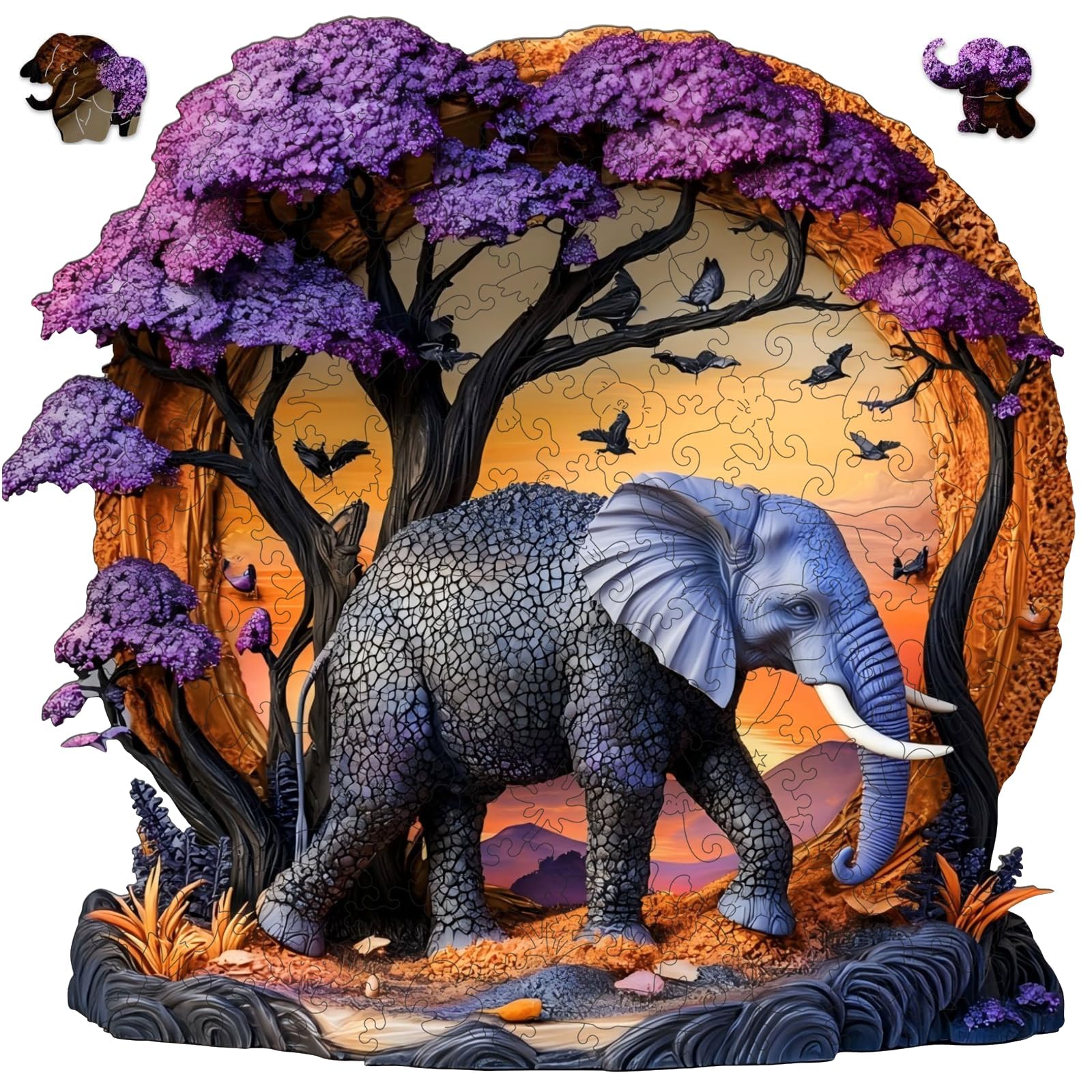 Qiuenisray Wooden Puzzles 200 Pieces, 3D Vision Effect Elephant Forest Puzzle for Adults and Kid, Beautiful Puzzle Wall Decor, FSC Certified Unique