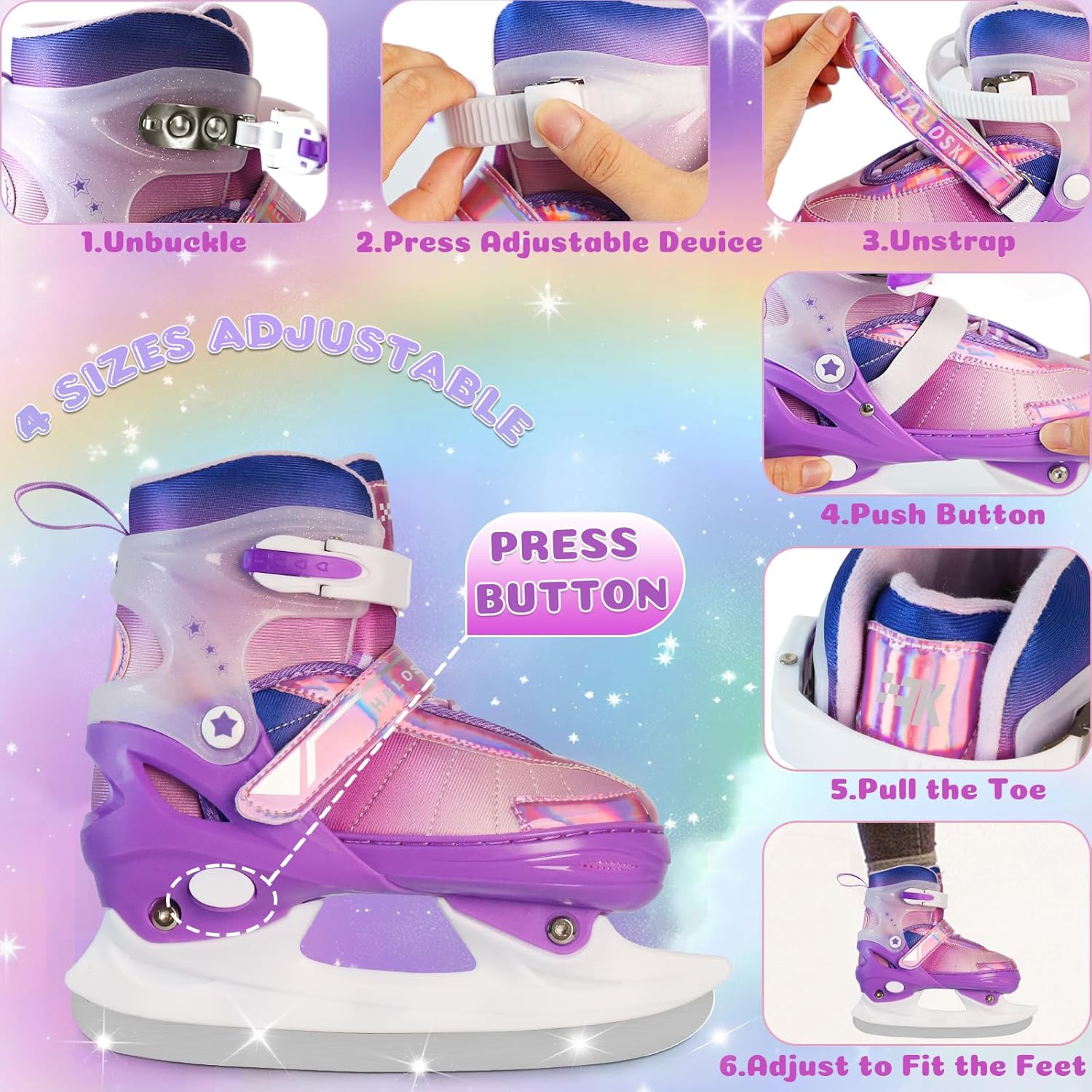 MammyGol Adjustable Kids Ice Skates - Boys & Girls Hockey Skates With Triple Protection & Warm Lining