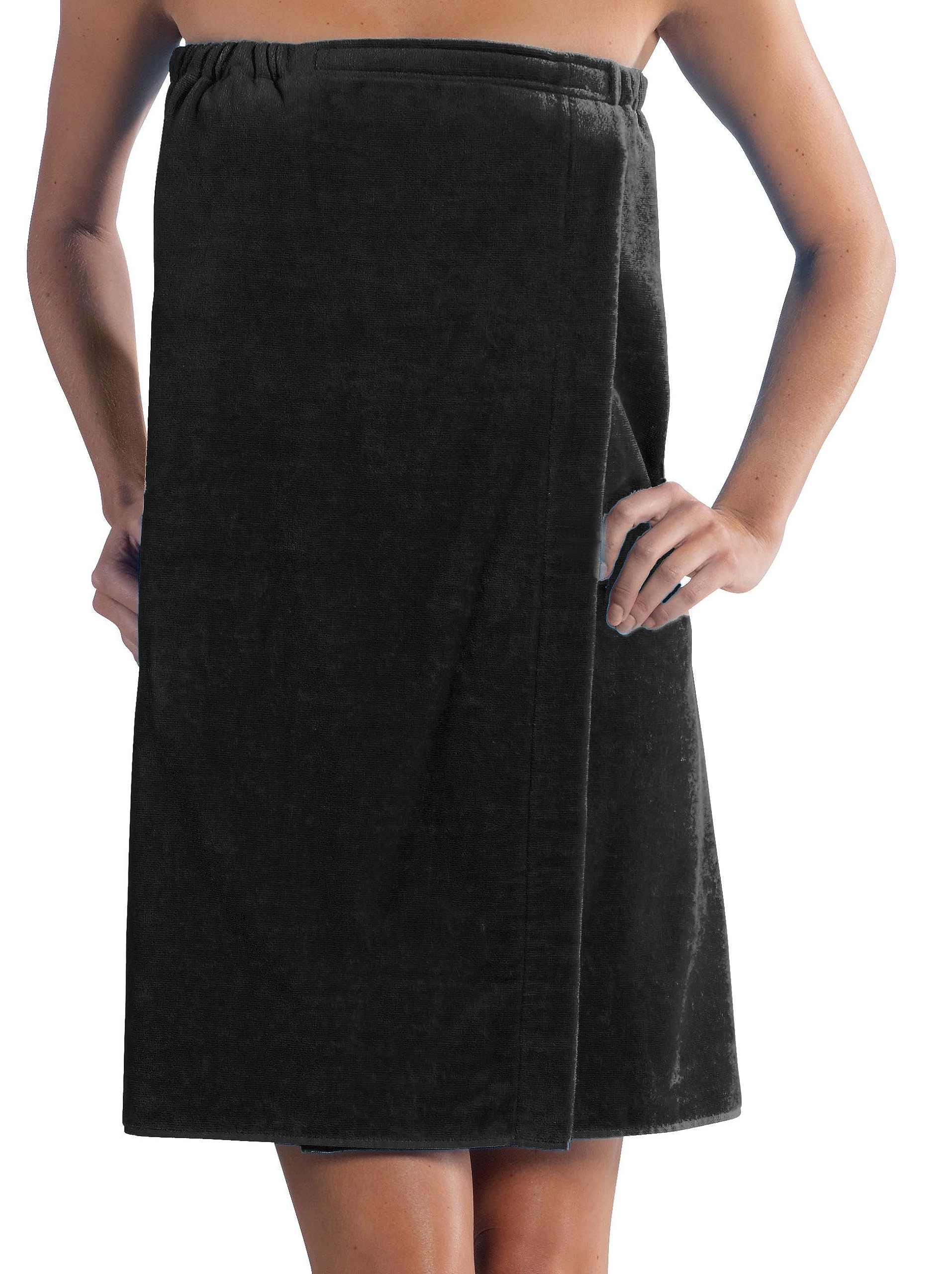 BY LORA Luxurious 100% Terry Cotton Spa Wrap Cover Up Towel for Women Solid Black Color - One Size