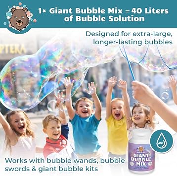 Bubble Brothers Giant Bubbles Solution Powder 160g – Makes Up to 40L, Concentrated Refill for Wands & Sticks, Outdoor Fun for Kids, Parties, Garden Play & Events Bubble Mixture.