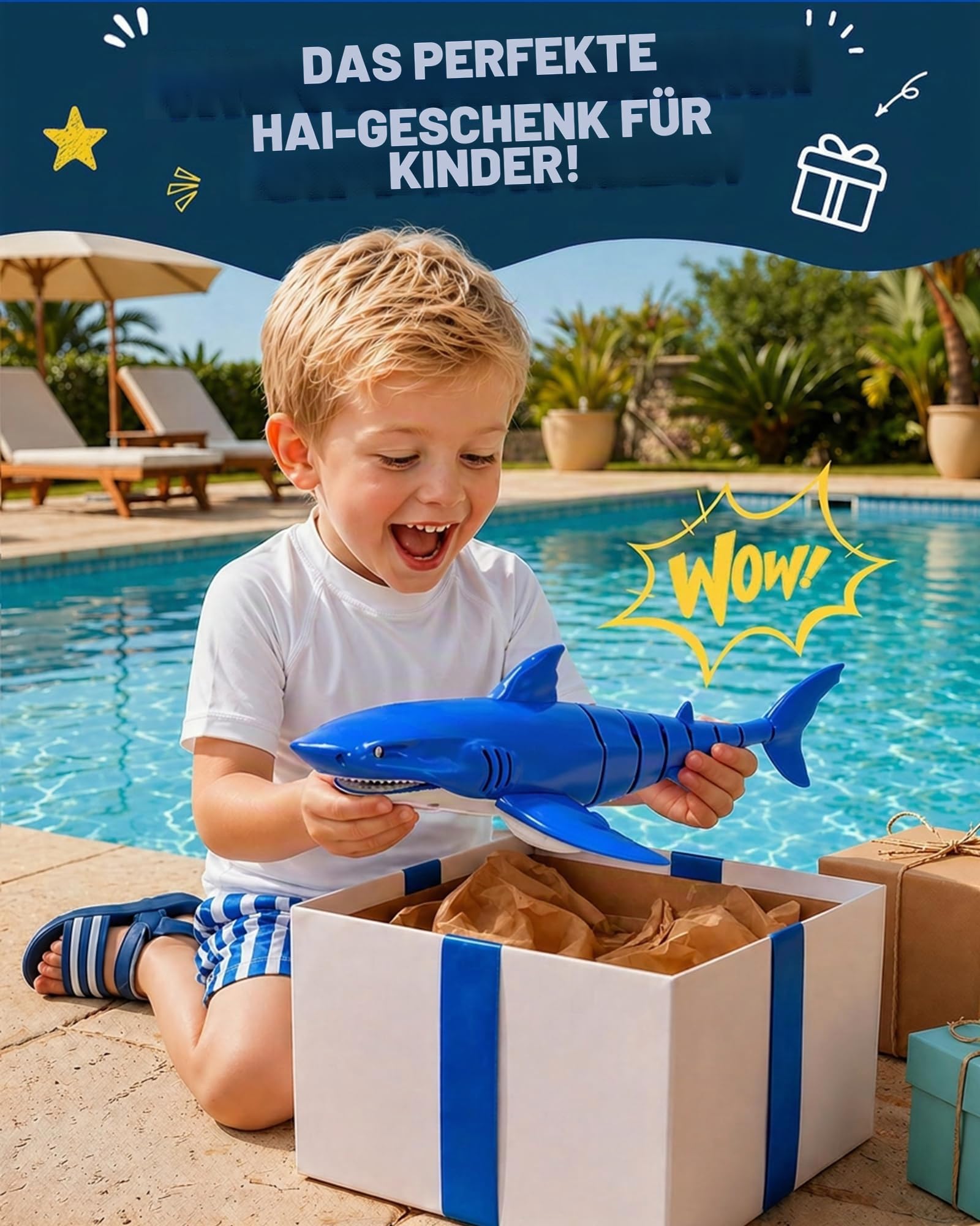 2.4G Ferngesteuertes Hai-Spielzeug mit LED-Augenleuchten, wiederaufladbares RC-Hai-Boot, IPX7 wasserdichtes auslaufsicheres Batteriefach, für Kinder 3-12 Jahre, ideal für Pool, Bad & Partys