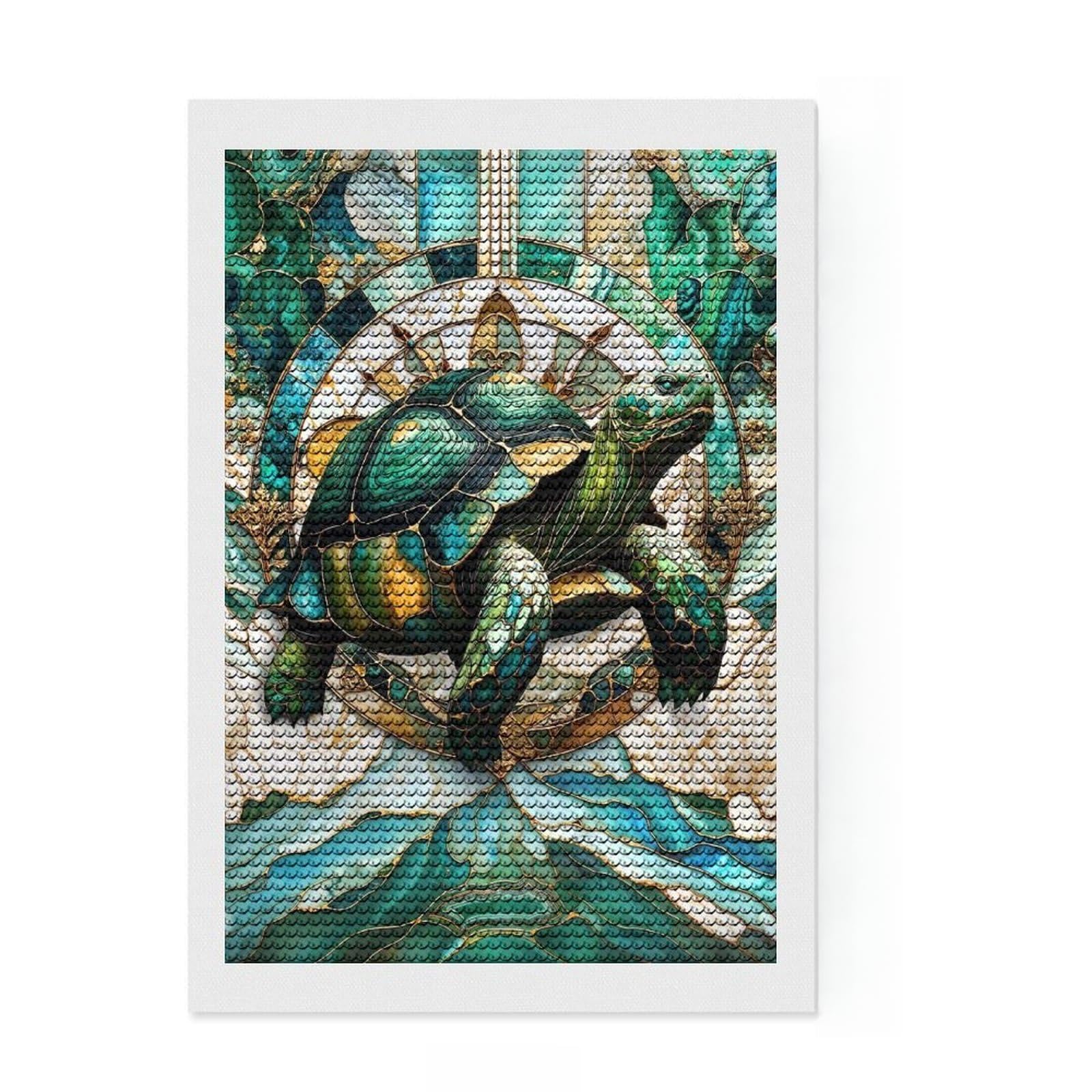 Junmoney Eternal Kintsugi Tortoise Diamond Art Canvas 8"x12", Finish and Display, Sparkling Round Gems, Easy Handmade Project, Home Wall Decor