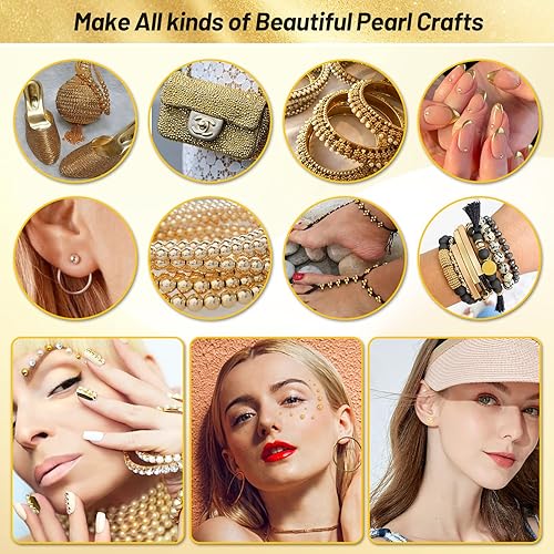 Miniatura 3 de 10000 perlas doradas con parte trasera plana y 4 piezas de pegamento de joyería B7000 de 0.5 onzas líquidas, pegamento transparente de diamantes de